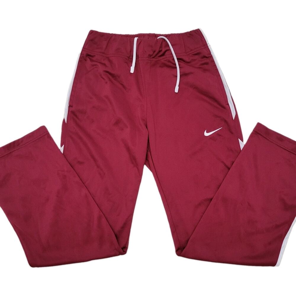 Nike Air Womens Satin Jogger Pants Burgundy Elastic Waist Drawstring Size Small
